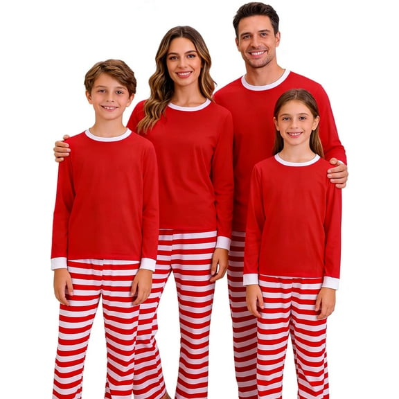 Gustave Christmas Family Matching Pajamas Set Striped Xmas Family Pjs Set Holiday Jammies Sleepwear 2 Pieces Long Sleeve Tops Pants Loungewear for Women Men Kids Couples