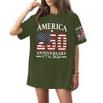 thumbnail image 2 of Women's Short Sleeve Round Neck T-Shirt with USA 250th Anniversary Flag Print, Loose Fit Casual Independence Day Top for Patriotic Celebrations Army Green L, 2 of 5