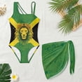 thumbnail image 3 of Xixirimido Lion Jamaican Flag Print Girls Swimsuit One Piece with Removable Bra, One Shoulder Adjustable Strap Swimwear with Mesh Cover Up Bathing Suit for Girl, Size 9-10 Years, 3 of 7