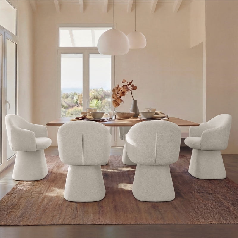 Spruce & Spring 360° Swivel Dining Chair, Spill-Proof & Stain Resistant Barrel Armchair with Rotating Base, Modern Upholstered Seat and Removable Back Support Pillow for Kitchen Living Room, Ivory