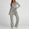 thumbnail image 3 of Fnooota Womens Two Piece Sets, Casual Long Sleeve V Neck Tops and Pants Sets Gray Size S-2XL, 3 of 7