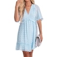 thumbnail image 1 of SAYOO , vestido de chifón de verano para mujer, vestido informal de media manga con cuello en V y estampado de puntos de Color sólido para fiesta SAYOO  Moda, 1 of 9