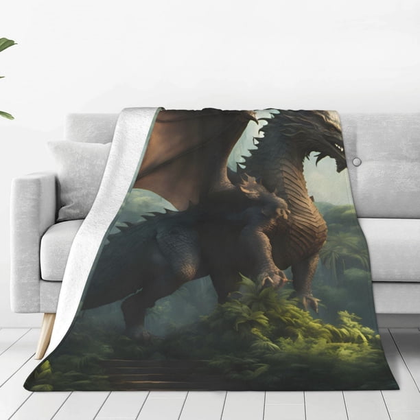 Balery Forest Stone-Colored Dragon Manta de Felpa Suave y Acogedora – Cobija de Franela Aterciopelada para Cama, Lavable y Cálida para Sofá, Mascotas, Transpirable-80"x60"