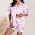 thumbnail image 2 of Yuncity Cute Easter Pajamas For Women Silk Satin Rabbit Egg Print Short Sleeve Button Down Shirt Shorts Pjs Loungewear Sleepwear Light Pink S, 2 of 5