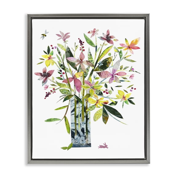 Stupell Industries Eclectic Abstract Bouquet Vase Gray Floating Frame Canvas Art, 25 x 31, by Claudia Bianchi