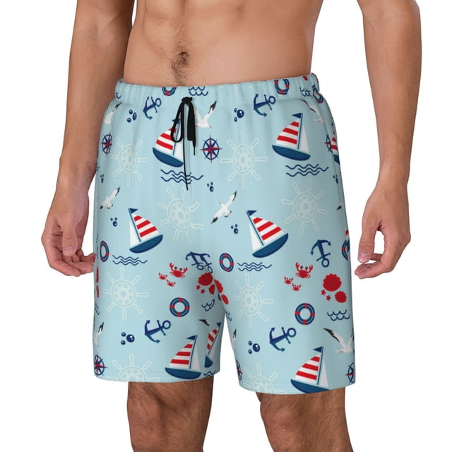 Fotbe Sailboats Anchors Traje de Baño para Hombre – Shorts de Natación de Secado Rápido con Forro y Bolsillos-Large
