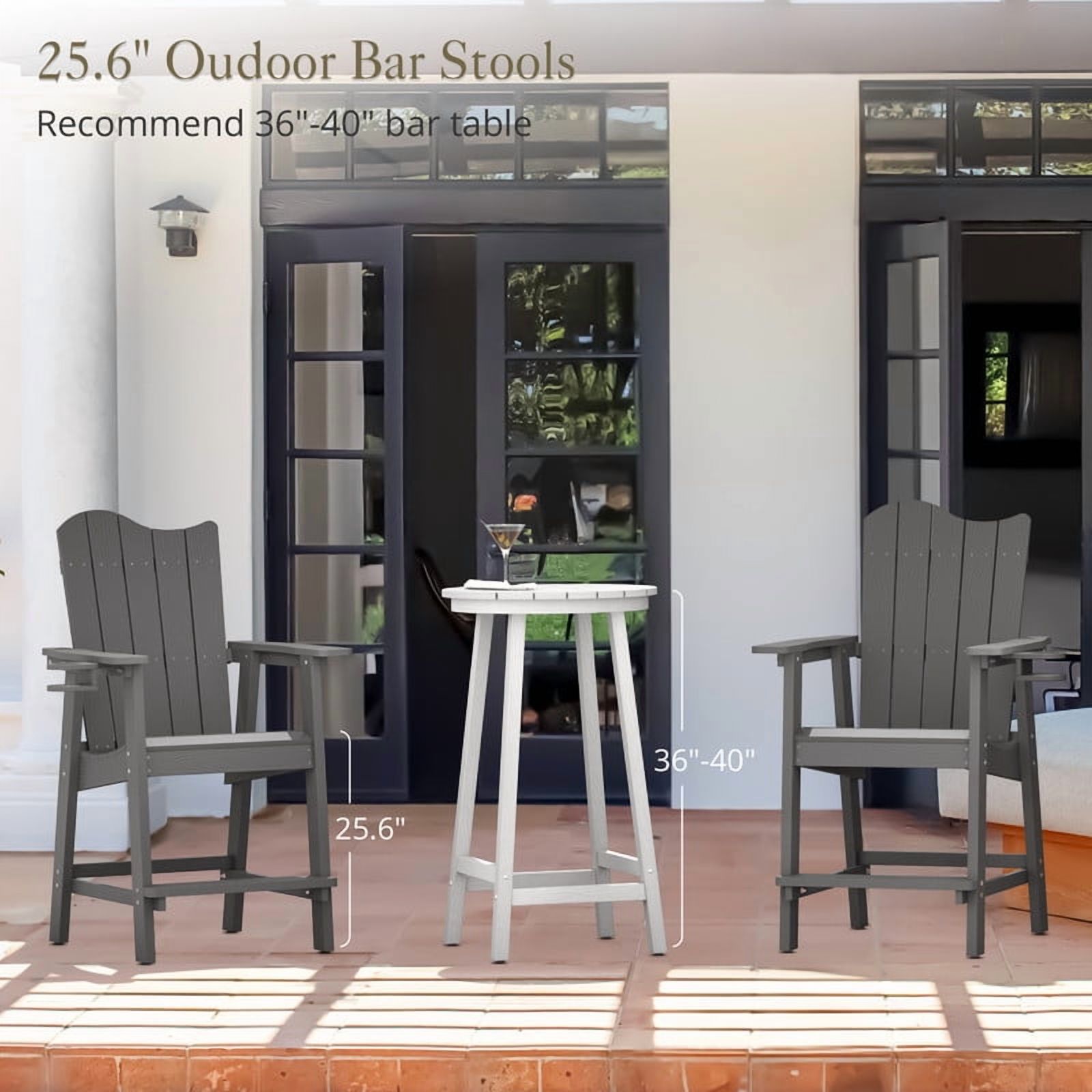 Dycanpo 25.6'' Tall Adirondack Chair with Cup Holder,All-Weather Outdoor Bar Stools,HDPS-Dark Gray