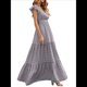 thumbnail image 3 of Vestido de Verano 2025 para Mujer, Cuello en V, Corta, Cintura Alta, Estampado Floral, Volantes Escalonados, Corte A, Maxi Gris XXL, 3 of 8