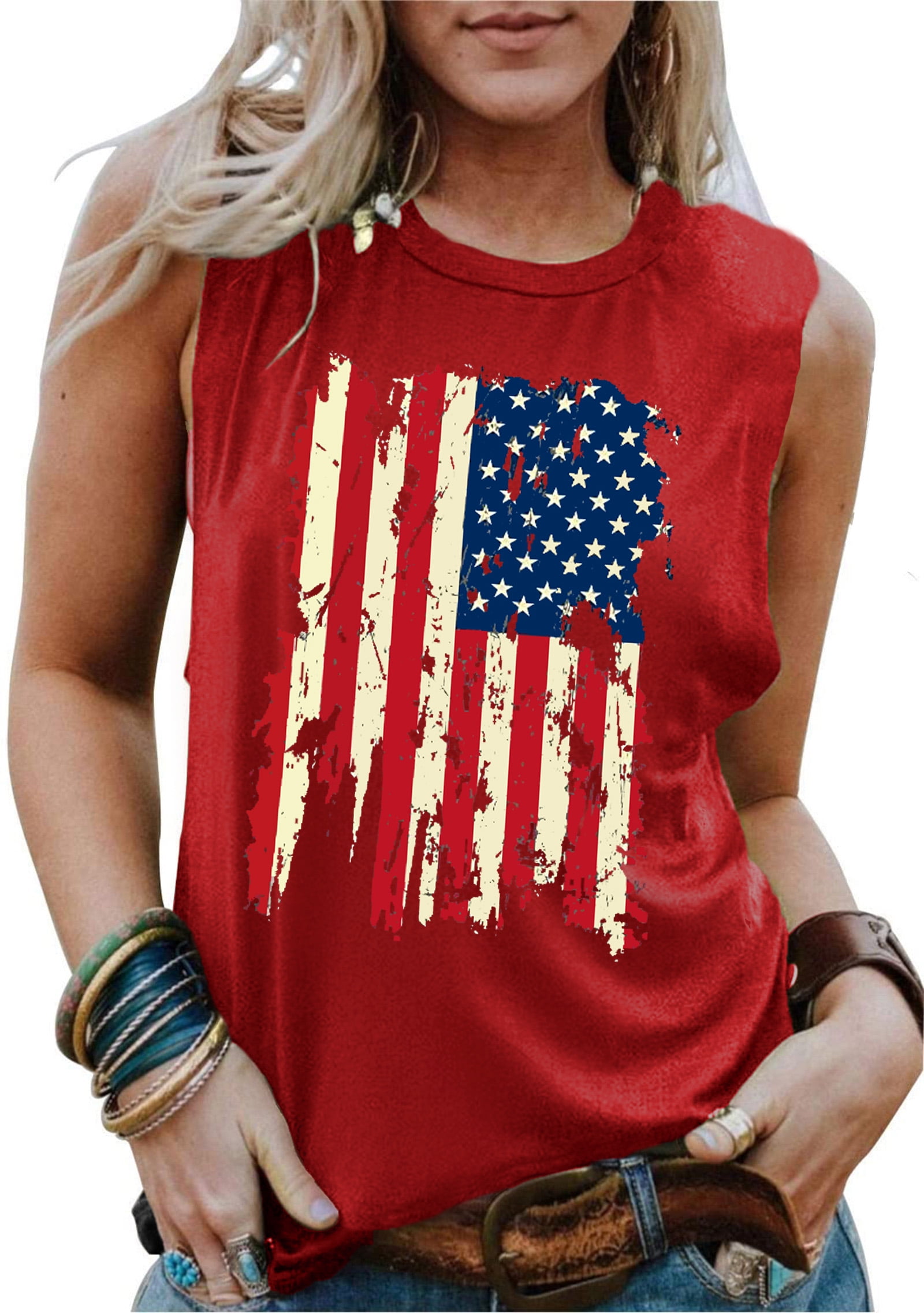 LAZYCHILD American Flag Tank Tops Women Patriotic Shirt USA Flag Stars ...