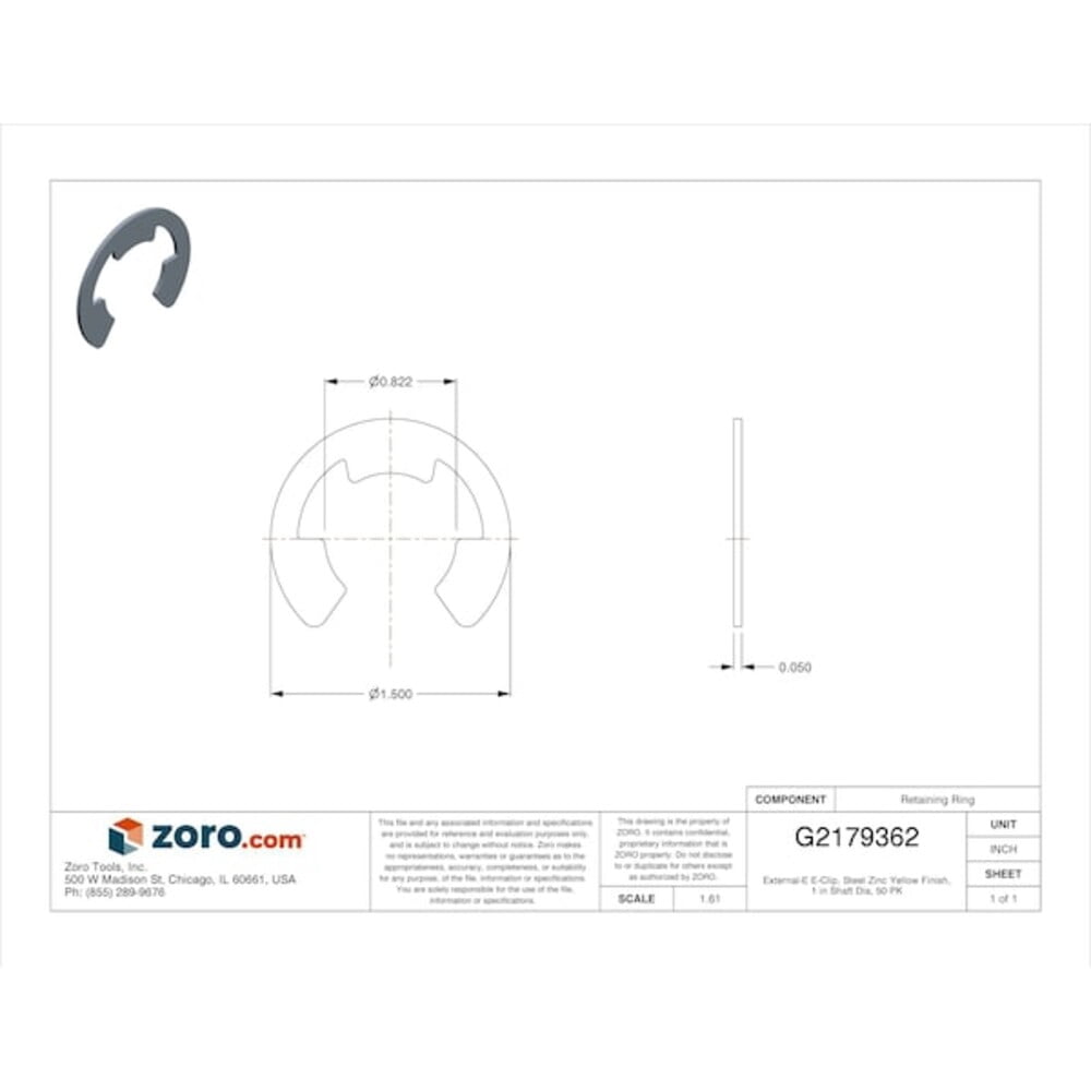 External-E E-Clip, Steel, Zinc Yellow Finish, 50 PK SE-98ST ZD