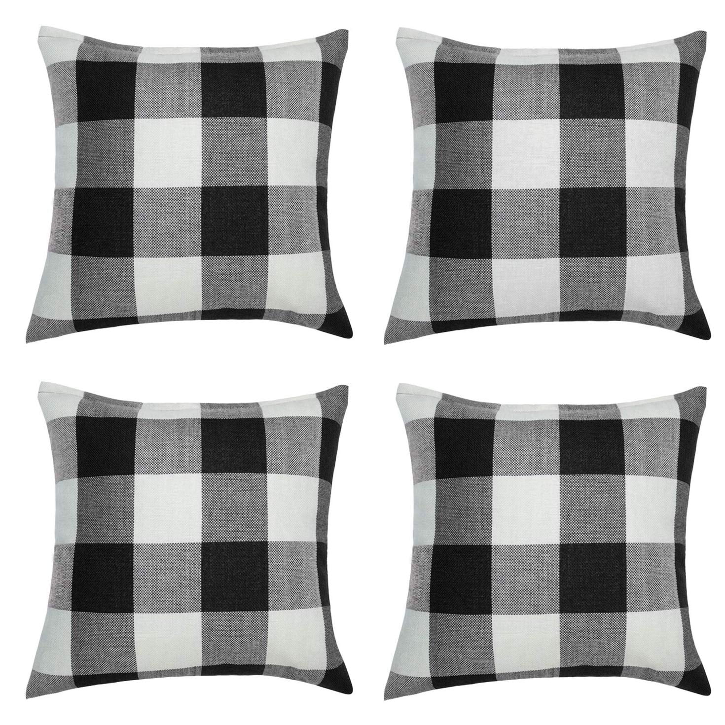 SUFAM Set of 4 Pillow Cases Buffalo Plaid Black White Check Classic