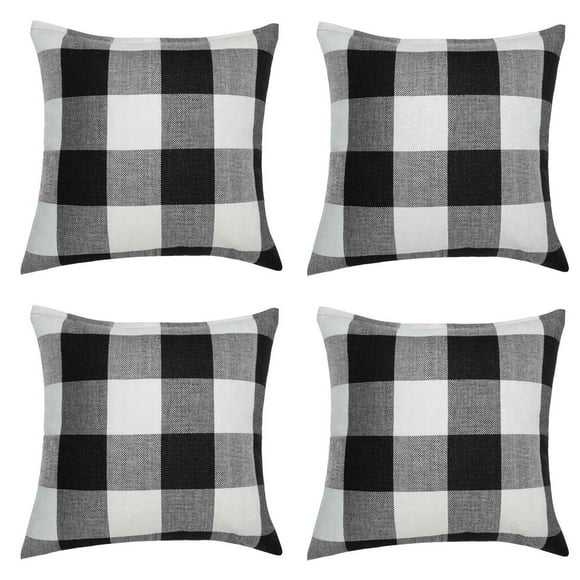 RYLABLUE Ensemble de 4 Taies d'Oreiller Carreaux Buffalo Noir Blanc à Carreaux Tartan Classique Voiture Housse de Coussin Durable Housse de Coussin Décor Maison