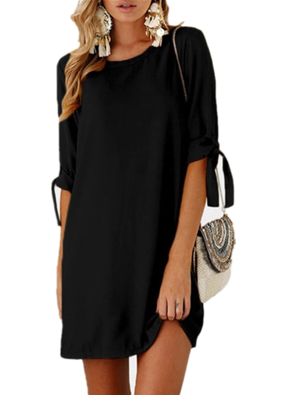 Womens Multi Print Short Sleeve Crew Neck Mini Micro Dress Top Ladies New 8-18