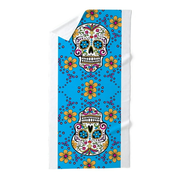 CafePress - Sugar Skull TEAL - Large Beach Towel, Soft 30"x60" Towel with Unique Design