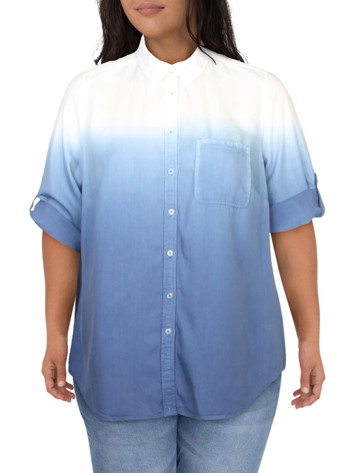 Tencel Ombre Button-Down Shirt Blue 18W 