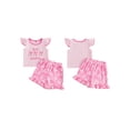 thumbnail image 2 of BemeyourBBs Toddler Baby Girl Little Sister Big Sister Matching Outfit 2 Piece Baby Girl Summer Clothes Cute Bow Flying Sleeve T-shirts and Ruffle Shorts Set, 2 of 9