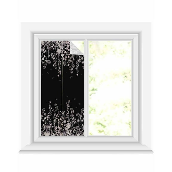 Window Privacy Film Black Botanical Stained Glass Window Film Decorative Sun Block Window Cover Dragonfly Flower Leaf Retro Style Window Clings Static Adhesive Sticker for Bathroom 19.6"x39.3"