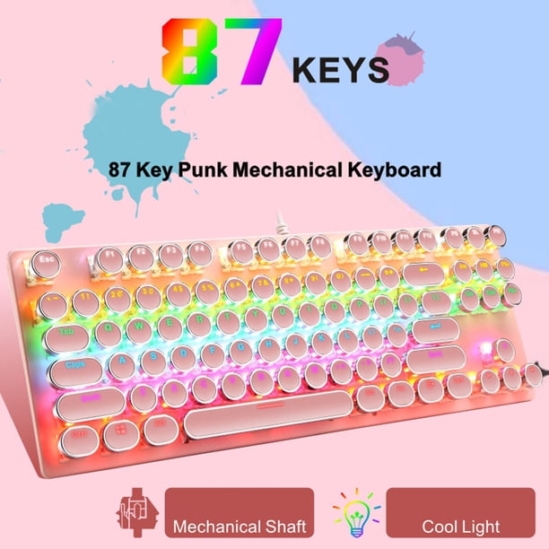 Teclado mecánico Punk K550 87 Interruptor RGB cable retroiluminado Rosado Shamjiam