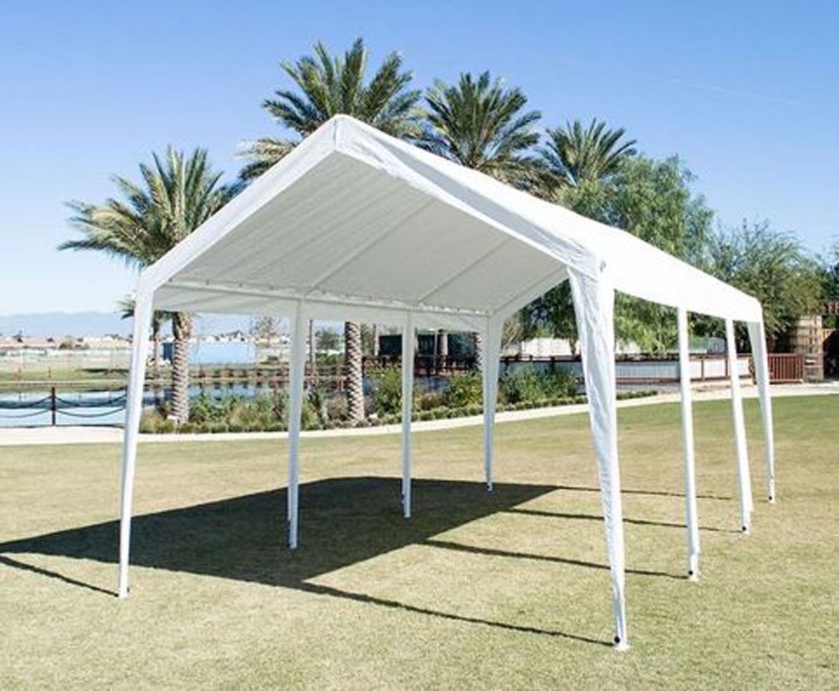 10x20 (8) Leg Portable Carport Outdoor Party Sun Shade Shelter - WHITE - 1 1/2" Frame