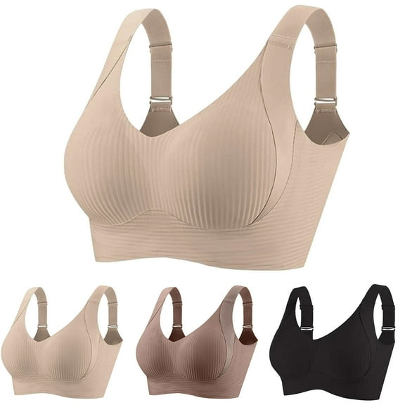 Ribbed Wireless Sports Bra Adjustable Straps Padded Comfort Everyday Bralette for Women