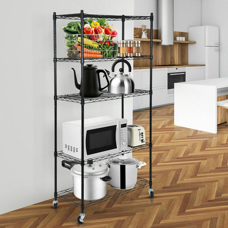 5-Tier Shelves Wire Unit Rack Large Space Storage with 4 Wheel Casters Rolling