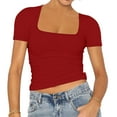 thumbnail image 3 of Women Short Sleeve Scoop Neck Top - Basic Slim Fit, Summer Casual Layered T-Shirt, 3 of 6