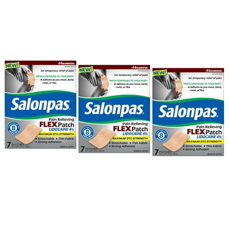 Salonpas Pain Relieving Flex Patch Lidocaine 4%, 7 Count - Pack of 3