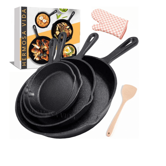 4pcs Sartenes De Hierro Fundido Skillet Set De Sartenes Xtellar negro