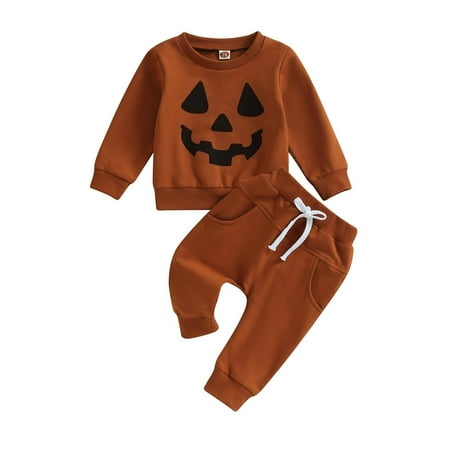 

Binhe Baby Boys Girls Hallwoeen Pumpkin Pattern Sweatshirt and Pants Set Comfortable Cotton Blend Perfect for Fall Winter Casual Wear and Hallwoeen Celebrations Soft and Breathable