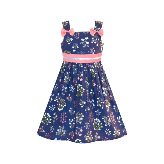 Girls Dress Cotton Casual Bow Tie Floral Sundress 8 Years