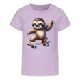 thumbnail image 4 of Bjutir Girl Shirts Summer Short Sleeve Cute Animal Print Casual Loose Fit Round Neck Tee For Kids Comfortable Daily Wear Cute Print Girls Tops,Light Purple,6-7 Years, 4 of 4