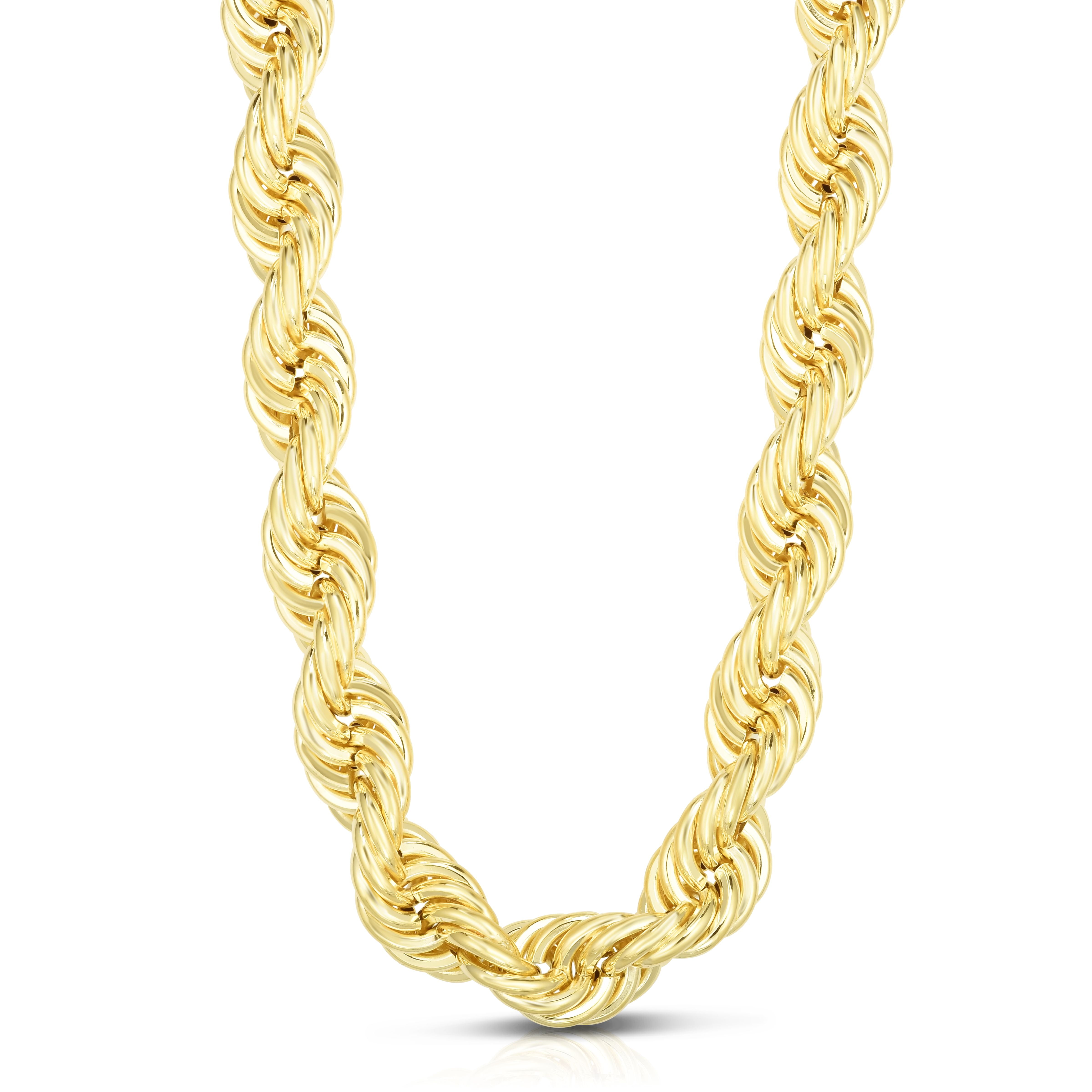 Jewelry Affairs - 14k Yellow Solid Gold Rope Chain Necklace, 12mm, 26
