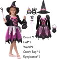 thumbnail image 3 of 2024 Vestido de bruja para niñas de Halloween + sombrero + varita + bolsa de caramelos Disfraz para niños Fiesta de carnaval Conjunto de vestidos de bruja malvada Ropa de 2 a 12 años, 3 of 5