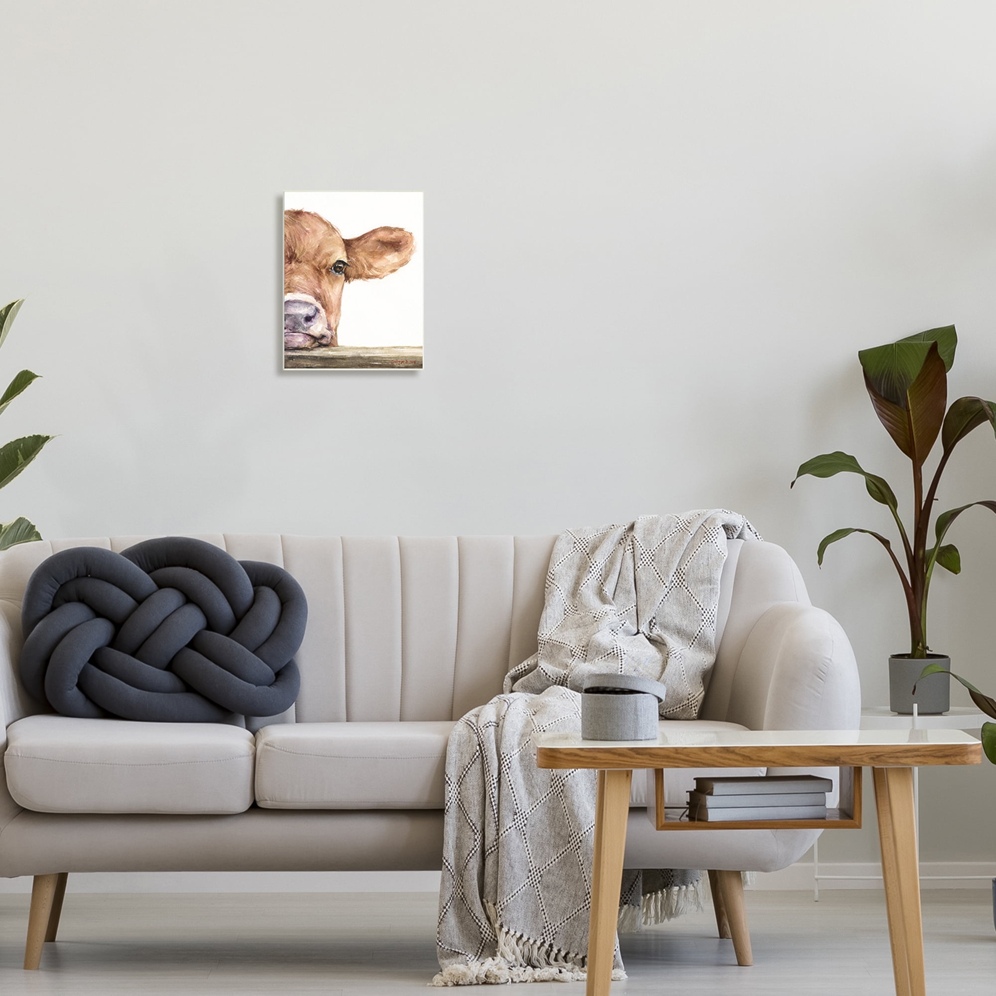 Stupell Industries Baby Calf Cow Resting Head Up-Close Rural Painting Unframed Art Print Wall Art, Design by George Dyachenko