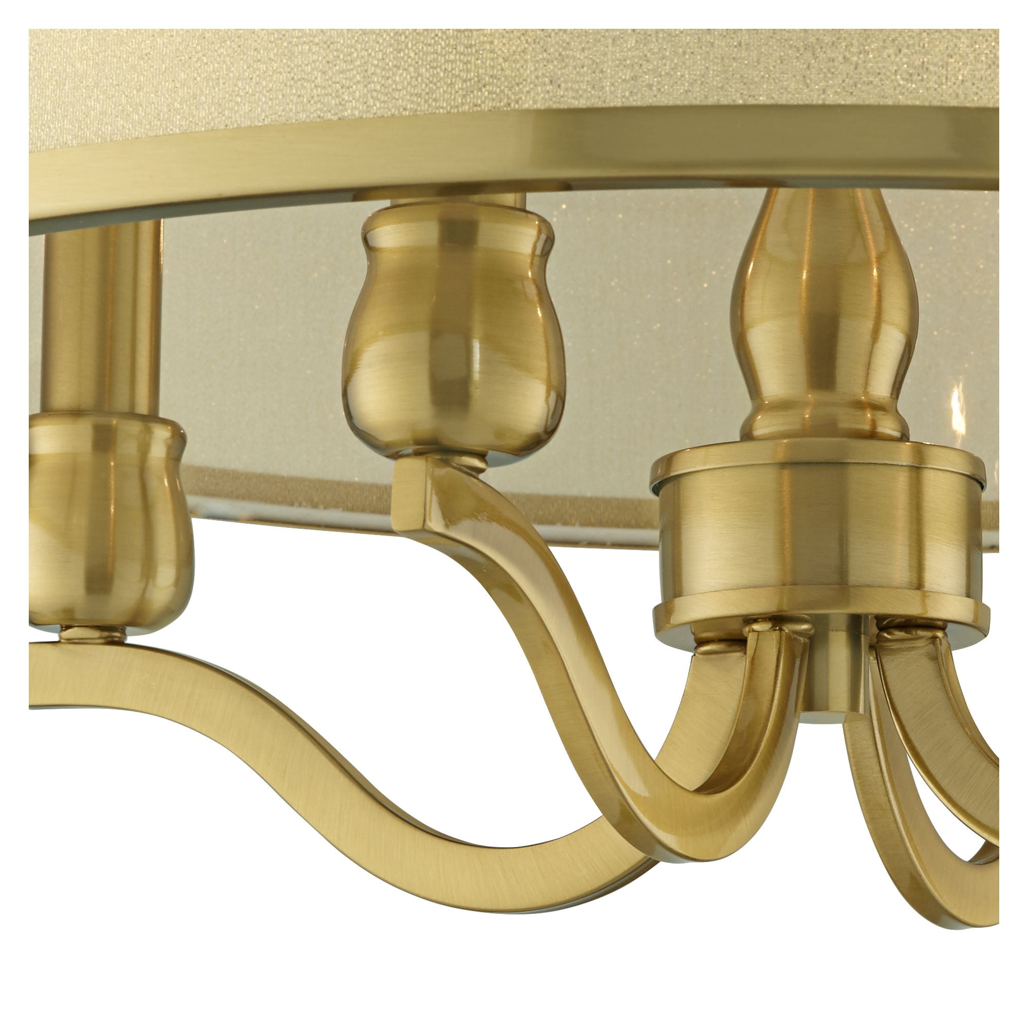 Possini Euro Design Nor Vintage Ceiling Light Semi Flush Mount Fixture 18" Wide Warm Antique Brass 4-Light Soft Gold Organza Drum Shade for Bedroom