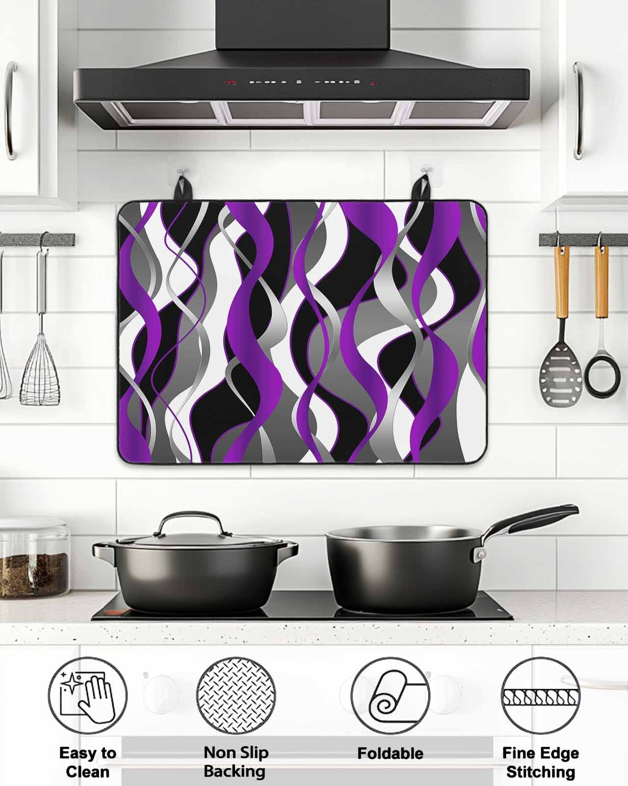 Stove Top Covers for Electric Stove, Purple Stripe Glass Stovetop Cover Protector, Black Grey White Gradient Striped Geometric Induction Cooktop Protector Oven Mat for Kitchen Countertop 31"x24"