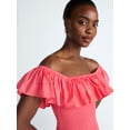 thumbnail image 4 of Scoop Women’s and Women’s Plus Off-the-Shoulder Smocked Ruffle Cotton Top, Sizes XS-4X, 4 of 5