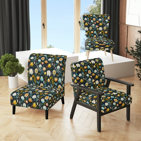Designart "Sanctuary Of Mindful Meditation I" Yellow Botanical Upholstered Accent Chair - Bohemian & Eclectic Arm Chair For Bedroom