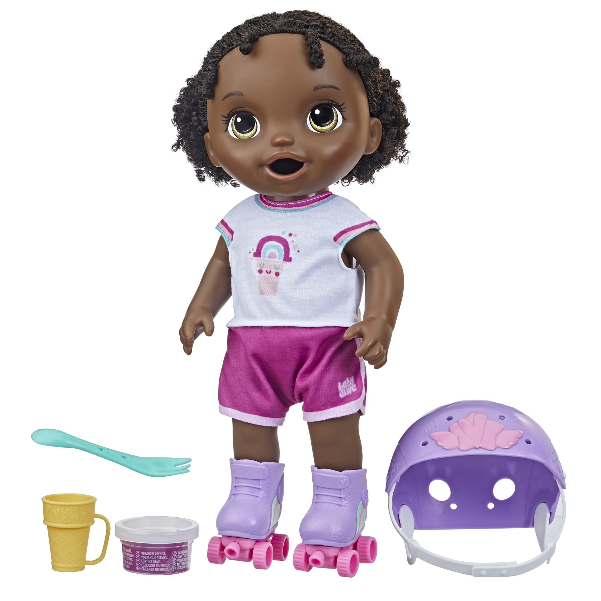Baby Alive Roller Skate Baby Doll, Eats and “Poops,” Doll with Roller Skates, Black Hair