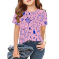 thumbnail image 2 of XUELUO Juniors Girls Tops & T-Shirts Summer Cartoon Print Round Neck Short Sleeve Loose Fit Casual Outdoor Sports Comfortable Pullover T Shirts Sportwear,Pink,12-13 Years, 2 of 4