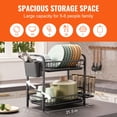 thumbnail image 3 of VEVOR Dish Drying Rack, 2 Tier Large Capacity Dish Drainers, Rustproof Carbon Steel Dish Drainer with Drainboard, Storage Space Saver, Cup and Utensil Holder for Kitchen Counter Over The Sink, Black, 3 of 9