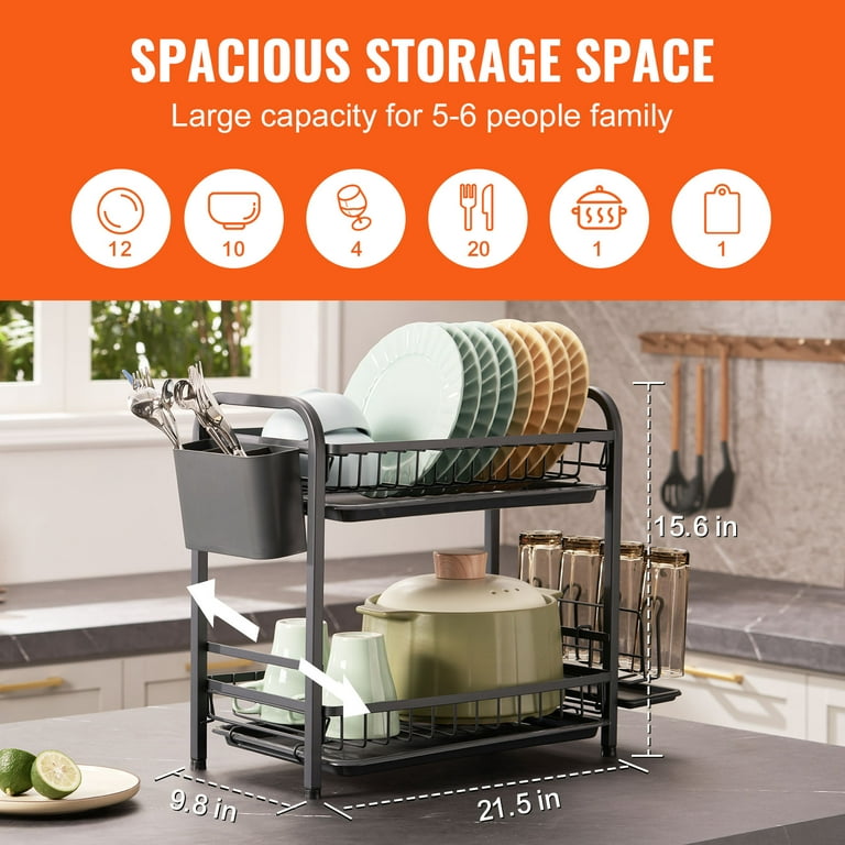 BENTISM 2 Tier Dish Drying Racks Kitchen Dish Drainer with Tray Utensil Holder with Drain Board Dish Organizers for Kitchen Counter Walmart