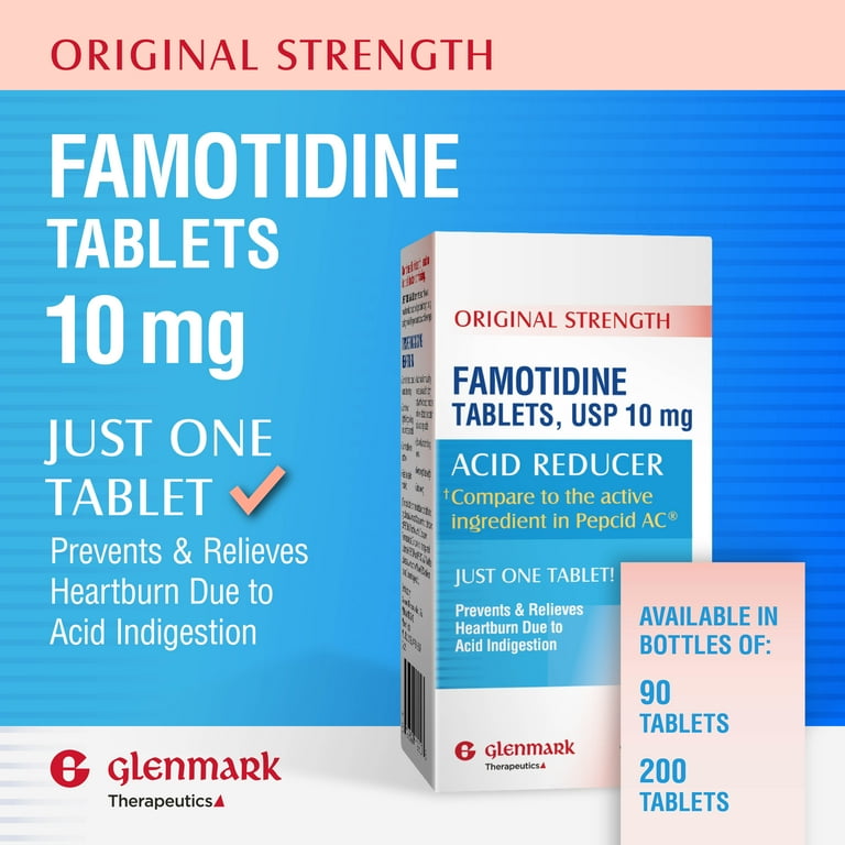 Glenmark Original Strength Famotidine Tablets, 10 mg, Acid Reducer for  Heartburn Relief, 200 Count HSA/FSA Eligible
