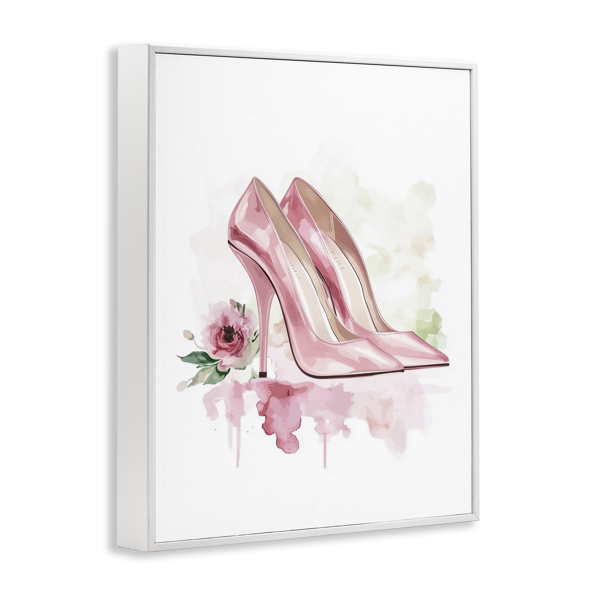 Rosy Pastel Heels White Framed Giclee Art, design by Christine Simpson Art