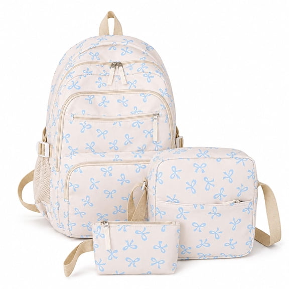 Dreamy Bow Backpack for Girls with Lunchbox Set, Cute Coquette Bow School Backpack with Mini Bag, Lightweight Travel Bag