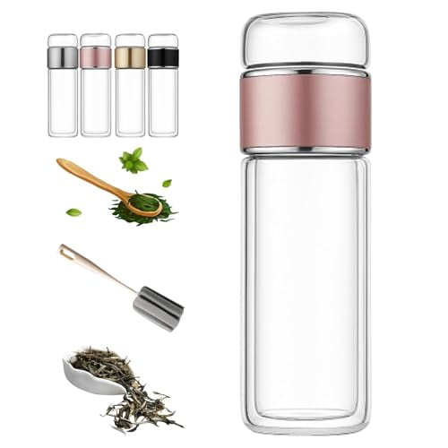 Glass Infuser, 3 in 1 Smart Tea Infuser with Filter & Lid, Double-Walled Glass Tea Infuser for Loose Leaf & Blooming Tea