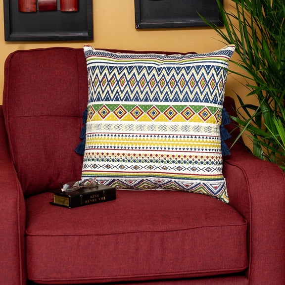 Nassau Collection Bohemian Style Geometric Tapestry Pattern Cotton Throw Pillow with Tassels  - 20"