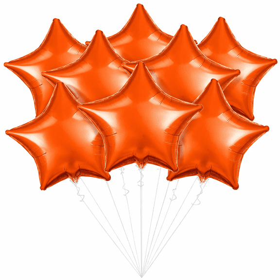 10 Pack Orange Star Foil Balloons, 9 Inch Air-Filled, Helium-Free with Sticks & Joiners, Birthday Party Decorations