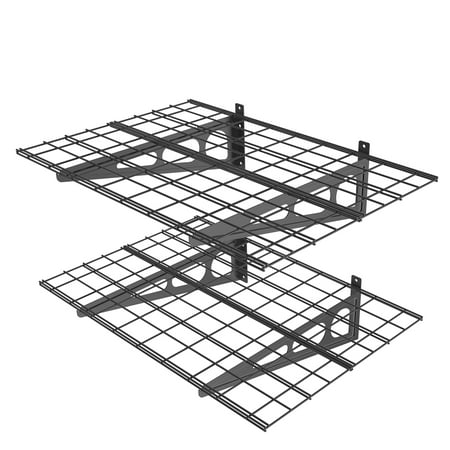 

FLEXIMOUNTS 2-Pack Wall Shelf Steel Garage Shelving Storage Rack 24 by 48 (2x4 ft) Black