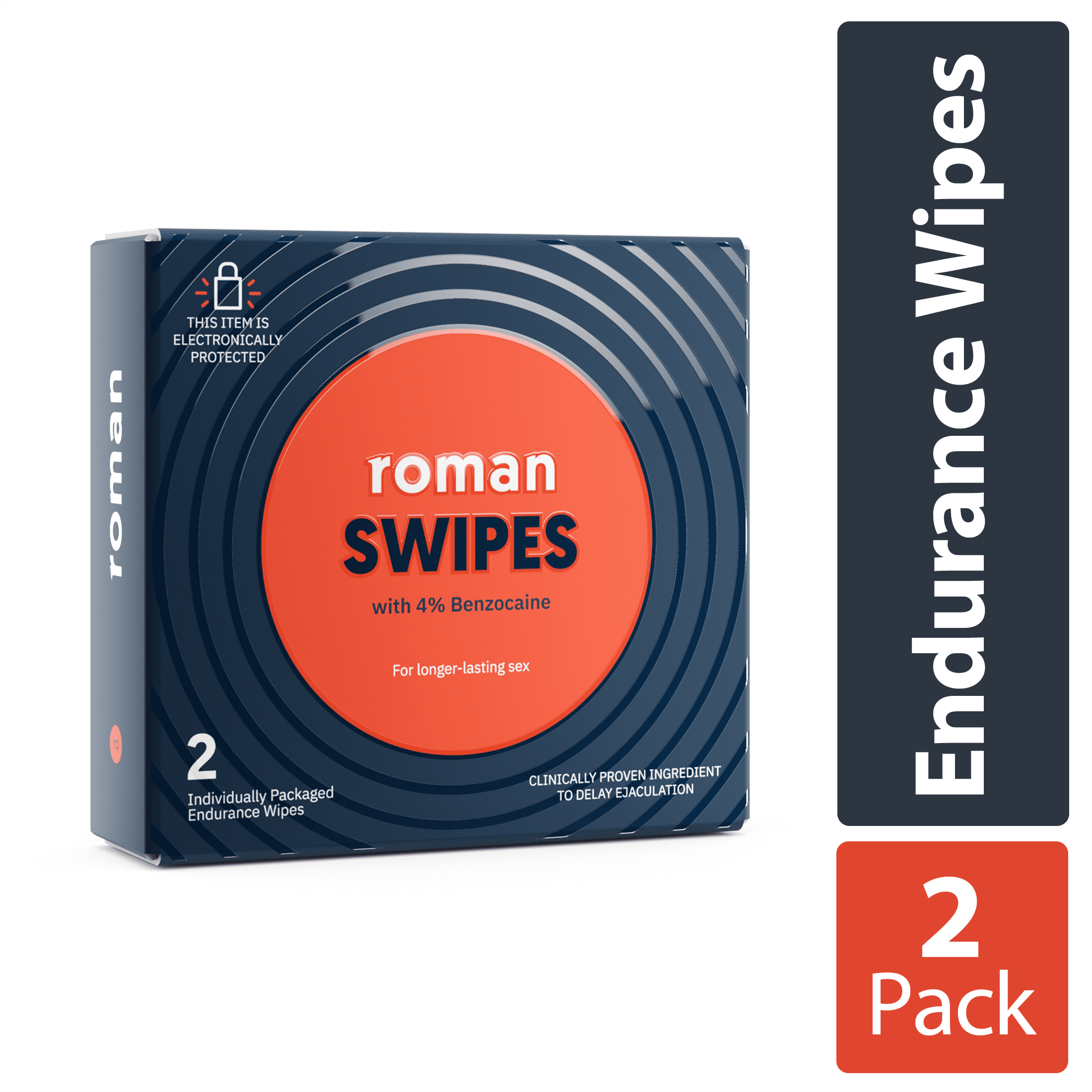 Roman Swipes 4 Male Desensitizing Benzocaine Unscented Wipes 2 Pack 